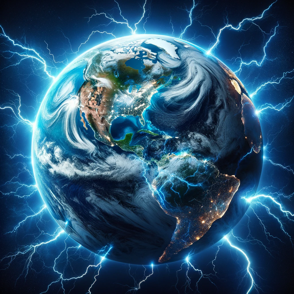 Illustrasjon av jordkloden med elektriske utladninger som skaper PEMF